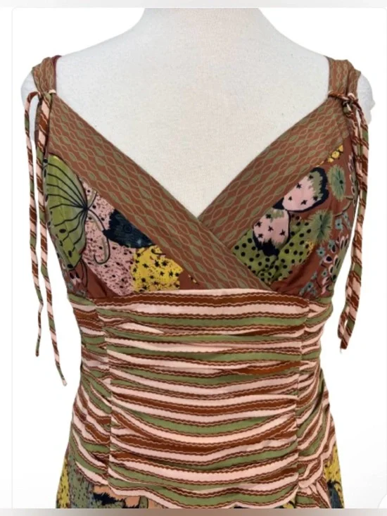 Nanette Lepore Brown and Green Silk Midi Dress - Picture 2 of 6